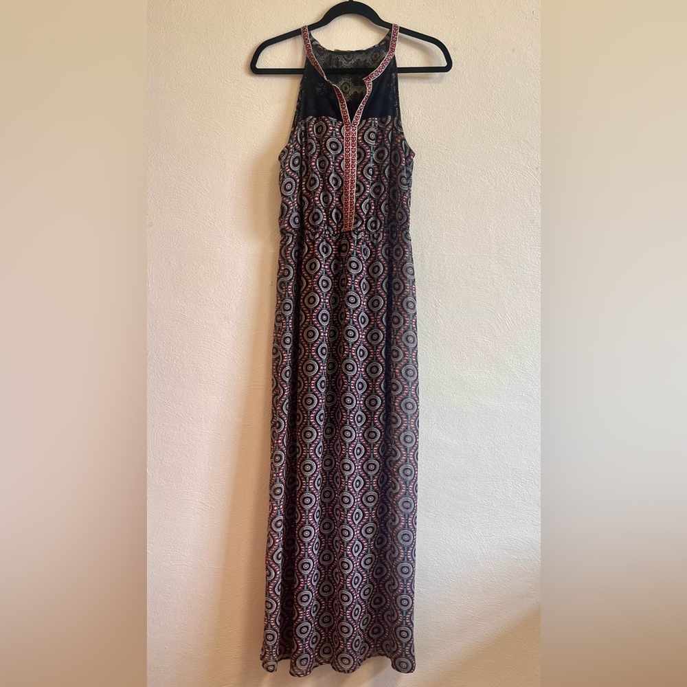 Daniel Rainn Multi Color Navy Lace  Embroidered Detail Dress, Under Lined Med